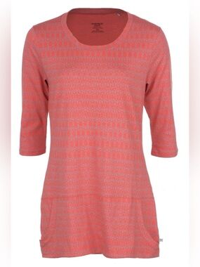 Toad&Co Ursa Printed Tunic Top with Pockets Pink Coral 3/4 Sleeves
